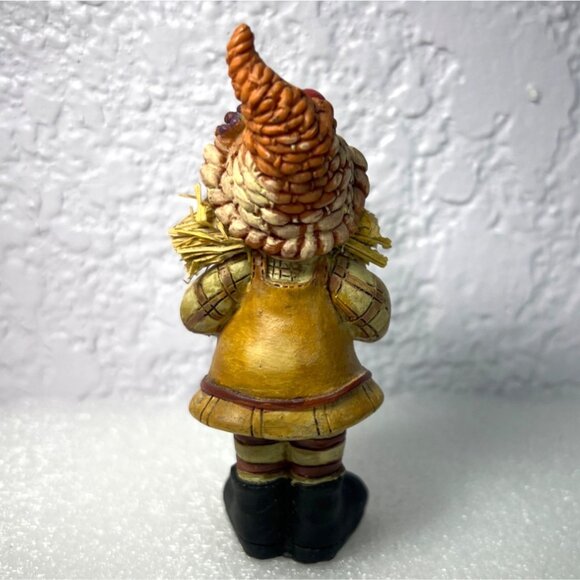 Whimsical Girl Harvest Scarecrow Figurine Autumn Produce Straw Hair Big Smile - Picture 3 of 7